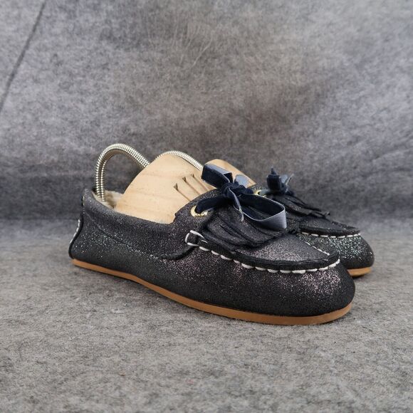 Sperry Shoes Women 6 Moccasin Flats Slip On Leather Metallic Shimmer Slipper Bow - Picture 1 of 13
